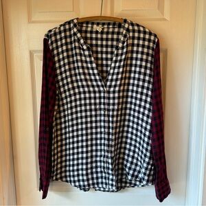 Buffalo plaid roll tab sleeve top
